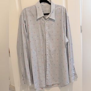 Etro men’s button down shirt embroidered flamingos size 47(XL/XXL) Made in Italy